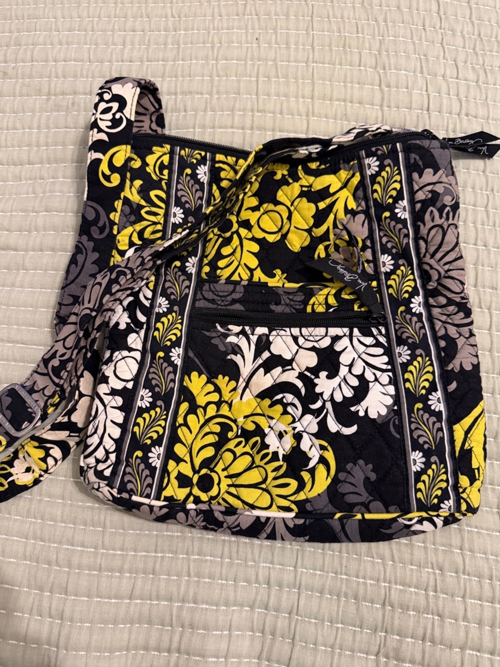 Vera Bradley Black Yellow Floral Quilted Crossbody